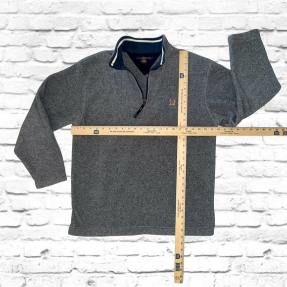 Tommy Hilfiger Mens L Gray Fleece Quarter Zip Pullover Crest Logo Sweater - Picture 6 of 10